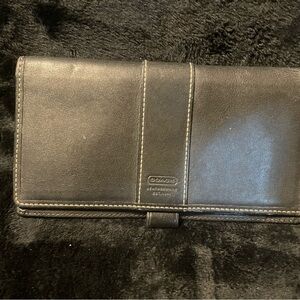 Coach Black Leather Long Wallet / checkbook cover with Contrast Stitching